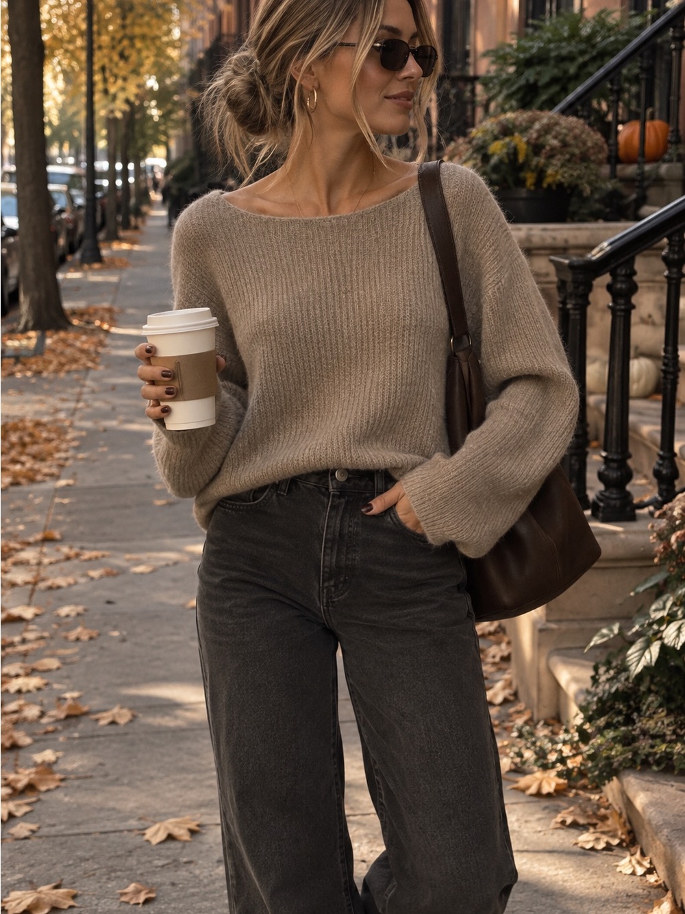 Vero Moda Relaxed Taupe Crewneck Sweater